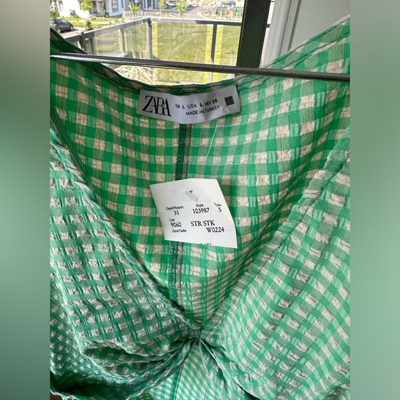 Nwt Zara Green Gingham Cut out Midi Dress Large - Picture 8 of 12